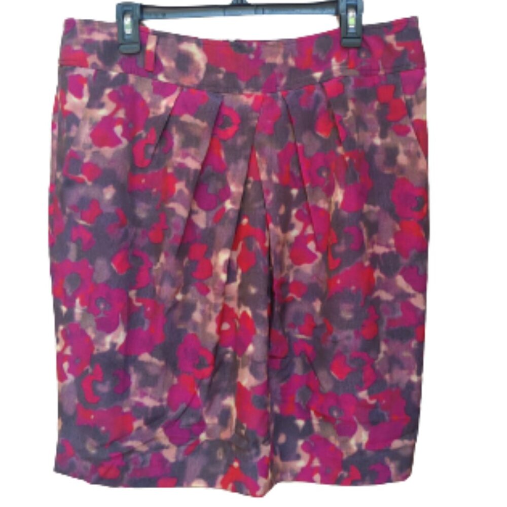 Jones New York Multicolor Abstract Print Skirt NWT Pleats Pockets Red Pink